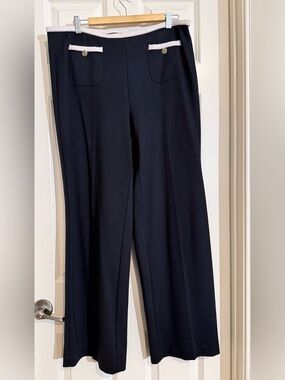 Rachel Zoe Black Straight-Leg Trousers with White Trim